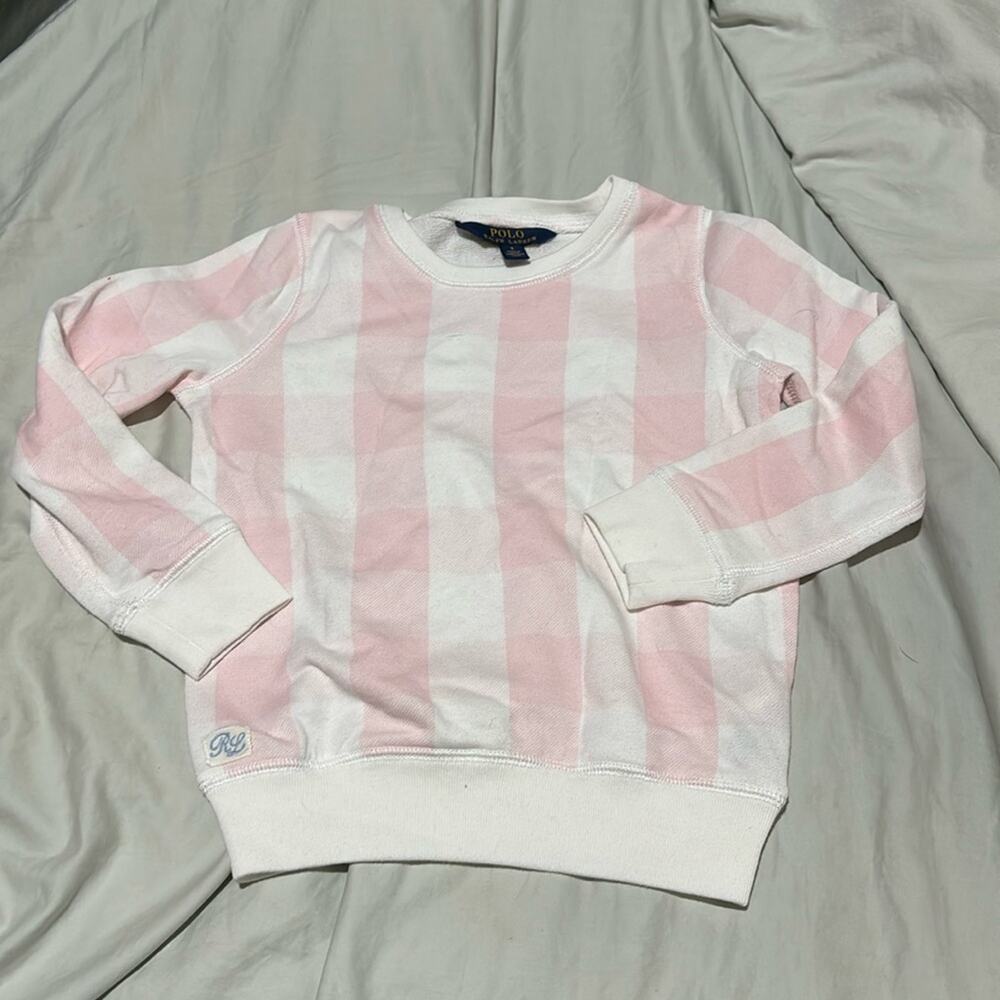 Ralph Lauren 5 pale pink white plaid French terry sweatshirt nwot and unworn